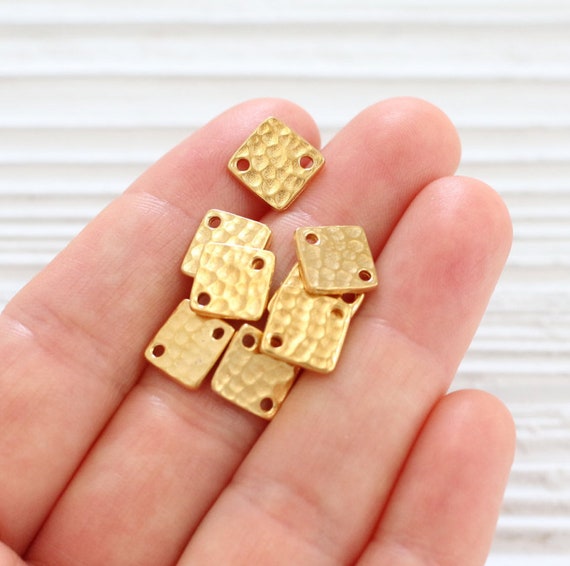 4pc gold square diamond connector, gold metal connector beads, hammered beads, gold square beads, jewelry connector, Tierracast, metal beads