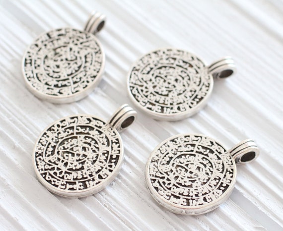 Tribal pendant, silver spiral pendant, dangles, silver pendants, rustic, boho pendant, hammered metal pendant, earring charms