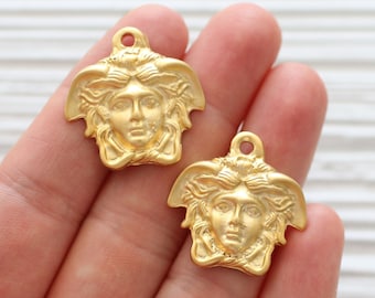 Greek ancient pendant, ancient medallion, dangle focal earrings charm, replica Greek pendant, tribal pendant gold, ancient face old findings