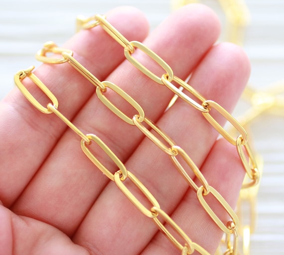 3.3 feet 16mm cable chain, 24K gold plated cable chain, gold chain, shiny gold large link chain, necklace chain, bracelet jewelry chain, LC5