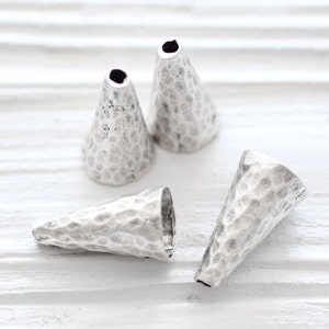 2pc hammered silver bead cones, end caps, silver tassel cap, silver bead caps, tribal bead cones, bead cones, rustic tassel cap, hammered