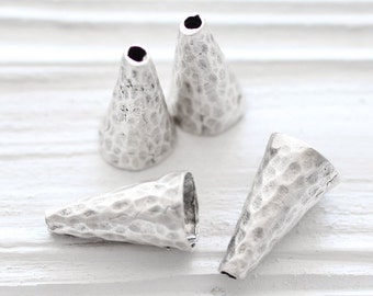 2pc hammered silver bead cones, end caps, silver tassel cap, silver bead caps, tribal bead cones, bead cones, rustic tassel cap, hammered
