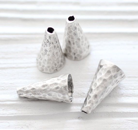 2pc hammered silver bead cones, end caps, silver tassel cap, silver bead caps, tribal bead cones, bead cones, rustic tassel cap, hammered