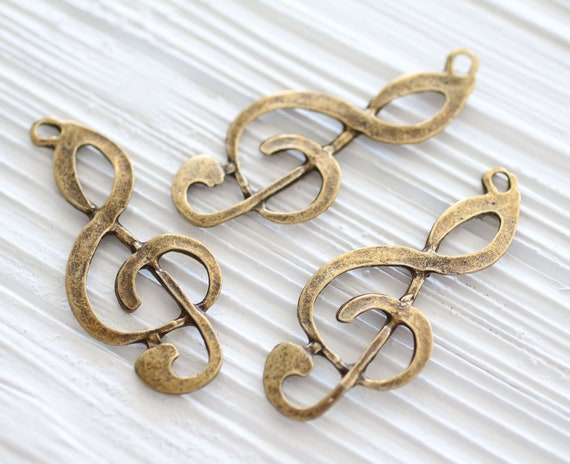 Treble clef pendant, music note pendant, music notes sign, music pendant, music symbols, large pendants, antique gold pendant, rustic