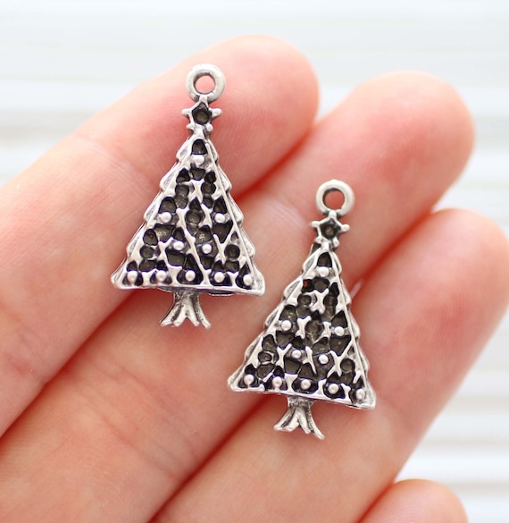 5pc Christmas tree charm, Christmas jewelry charms, Christmas charms silver, earring charms, tree charm bracelet, necklace, silver charms