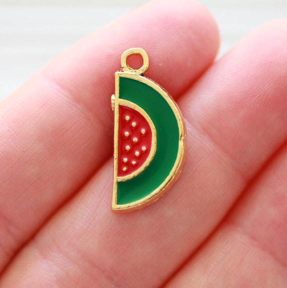 Watermelon charm, gold Summer charms, necklace, bracelet, earrings charm, enamel fruit pendant, watermelon pendant