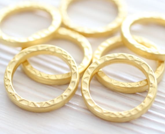 2pc gold ring connector, hammered rings, gold round ring, ring pendant, matte gold, ring charms, loop pendant, circle pendant, jewelry rings