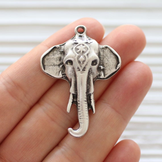 Elephant pendant, elephant head necklace pendant, animal pendant, antique silver elephant, elephant earrings dangle, elephant ornament decor