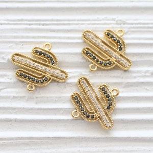 Cactus pave pendant, rhinestone pendant, desert plant, pave connector, gold pave charms, necklace rhinestone findings, bracelet charms image 2