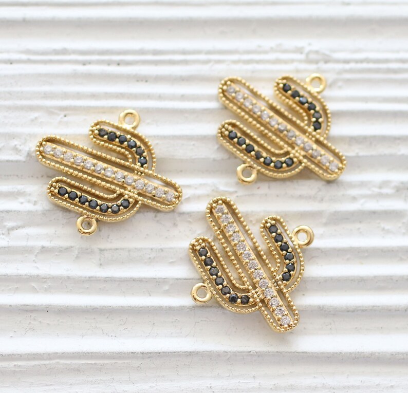 Cactus pave pendant, rhinestone pendant, desert plant, pave connector, gold pave charms, necklace rhinestone findings, bracelet charms image 2