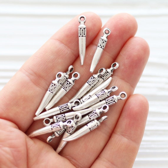 10pc spike charm, spike silver, spike earrings dangle, metal spike beads, dagger charms, earrings dangle charms, spike pendant, stick charms