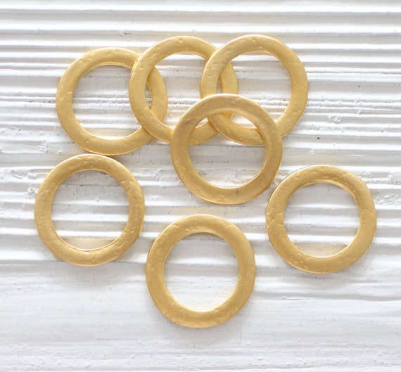 2pc circle pendant gold, ring connector pendant, round jewelry link, hammered necklace connector, earrings hoop, loop pendant, earring charm