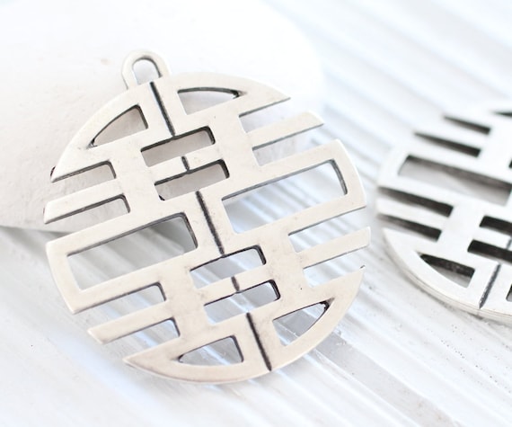 Silver tribal medallion, large round silver pendant, boho pendant, metal pendants, geometric pendant, large silver medallion, focal pendant