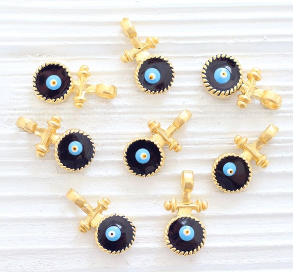 3pc evil eye charms, gold earring charm, evil eye pendant, enemal, navy blue evil eye, gold evil eye, good luck beads, evil eye beads