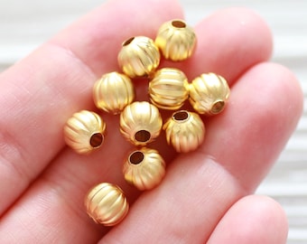 10pc ball beads gold, 8mm, rondelle, metal round beads, textured beads, bracelet beads, large hole beads, necklace beads, DIY jewelry beads