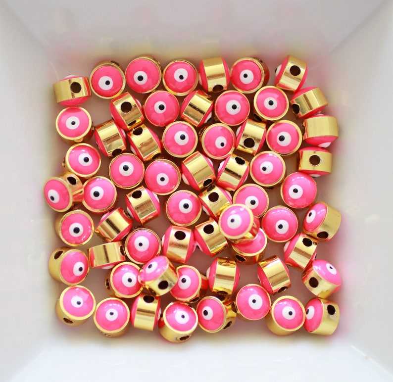 5pc, 7mm neon pink evil eye beads, round evil eye beads, DIY earrings beads, lucky beads, necklace, bracelet slider beads, spacer beads,EE7M image 1