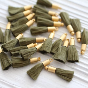 2pc mini olive green tassels, earrings tassels, mini tassels, mini tassel pendant, gold cap tassel, green tassel, DIY necklace tassel, N20 image 3