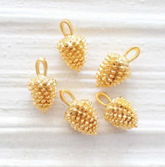5pc pineapple charms, gold pineapples, fruit charms, bracelet charms for summer, earring charms, gold dangle charms for necklaces