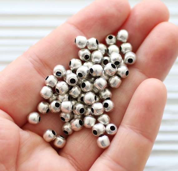 20pc rondelle beads 4mm, silver heishi beads, spacer beads silver, silver rondelle, metal spacer beads, metal large hole beads, bead spacers