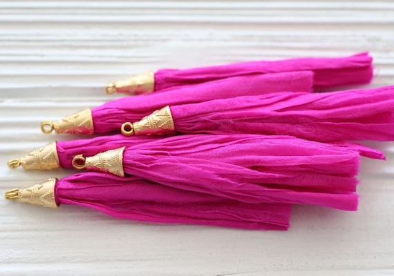 Fuschia sari silk tassel, magenta, cherry, pink silk tassel, tassel with cap, keychain tassel, earrings tassel, necklace tassel pendant, N62