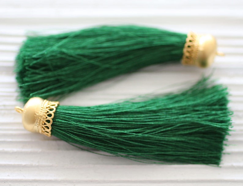 Green Silk Tassel With Gold Cap Emerald Kelly Green Long Etsy
