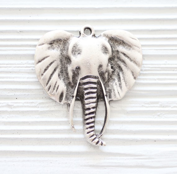 Elephant head pendant silver, animal pendant, antique silver elephant, elephant necklace pendant, elephant ornament decor, home decor