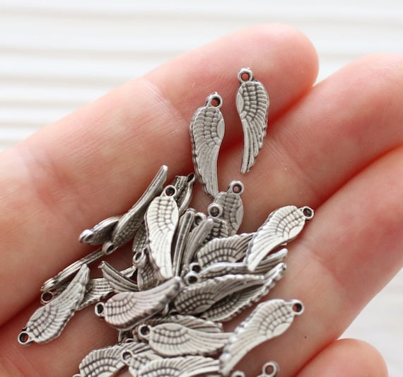 10pc silver wings, earring charms, metal beads, wing charm, angel wings, bracelet charms, mini beads, tribal charms, metal silver charms