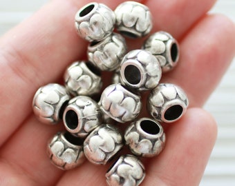 10pc rondelle beads silver, large silver metal beads, heishi beads, silver rondelle, bracelet beads, metal spacer beads, large hole beads