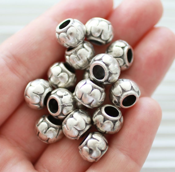 10pc rondelle beads silver, large silver metal beads, heishi beads, silver rondelle, bracelet beads, metal spacer beads, large hole beads