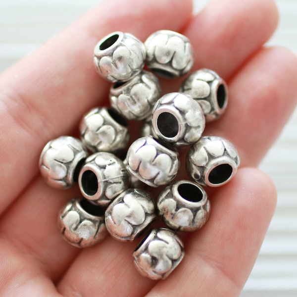 10pc rondelle beads silver, large silver metal beads, heishi beads, silver rondelle, bracelet beads, metal spacer beads, large hole beads