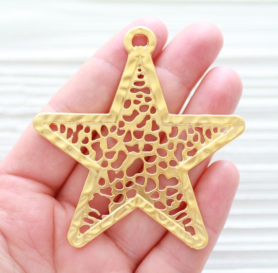 Star pendant gold, celestial pendant, dangle pendant, large star findings, filigree jewelry findings, statement focal piece