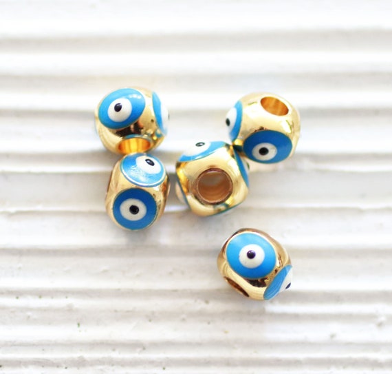 5pc, 7mm blue evil eye beads, square evil eye beads, DIY earrings beads, lucky beads, necklace spacer beads, bracelet slider beads, EE5M