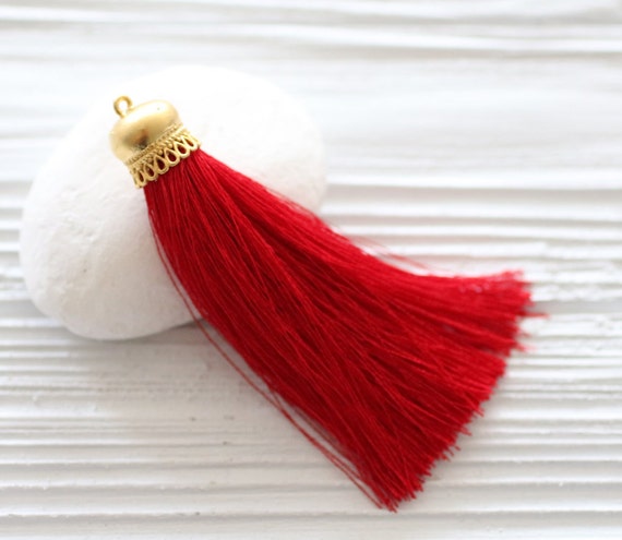 Red silk tassel with gold cap, silk tassel pendant, gold cap silk tassel, mala tassel, jewelry tassel, necklace tassel, crimson, N27