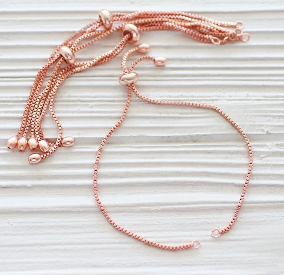 Rose gold bracelet blank with sliding stopper, adjustable DIY bracelet, semi-ready bracelet, friendship bracelet, chain bracelet blank, R2