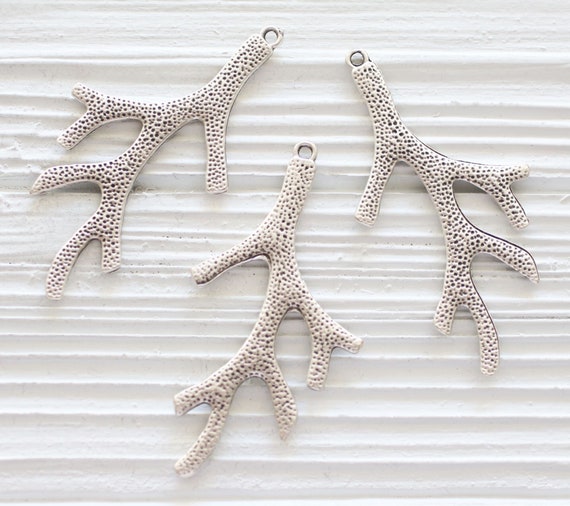 Leaf branch pendant, silver, filigree pendant, filigree findings, earrings charm, branch charm, tree branch pendant, filigree large leaf