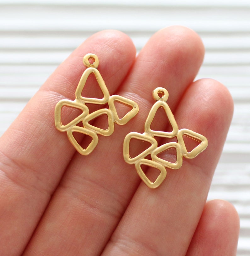 rustic earrings dangle 2pc large tribal charms gold multiple triangle charm geometrical necklace charms gold abstract charm pendant