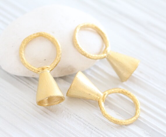 Large gold bell pendant, earrings dangle, earrings pendant, matte gold circle pendant, gold earring components, bell charm, Christmas, L