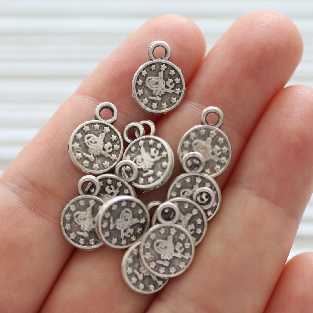 10pc Silver Coins Disc Charms Metal Coins Silver Coin Charm Silver Bead Metal Charms Silver Dangles Old Coins Charms for Bracelets m Etsy