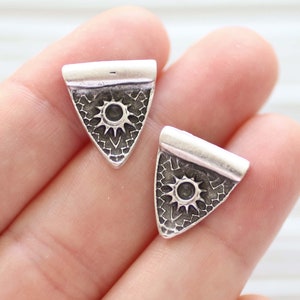 5pc triangle charm silver, earring charms, slider charms, metal charms, necklace charms, bracelet charms, silver charms with tube hole