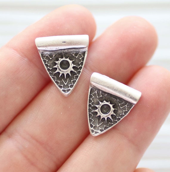 5pc triangle charm silver, earring charms, slider charms, metal charms, necklace charms, bracelet charms, silver charms with tube hole