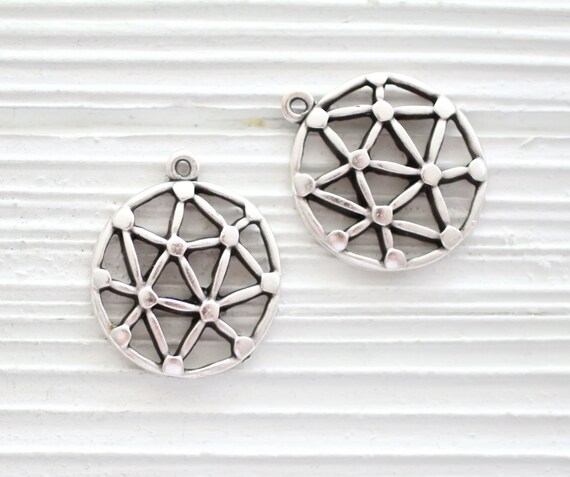 Silver round pendant with triangle shapes, rustic pendant, antique silver pendant, silver jewelry findings