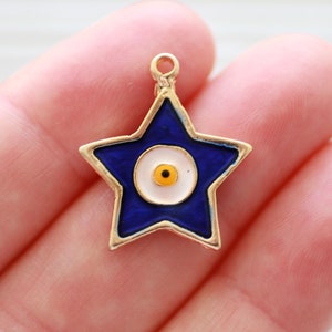Star evil eye charm, gold star, bracelet charms, earrings dangle, navy evil eye, necklace charm