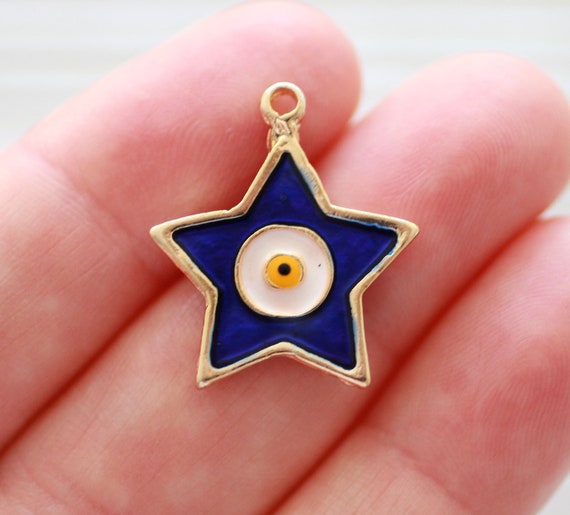 Star evil eye charm, gold star, bracelet charms, earrings dangle, navy evil eye, necklace charm