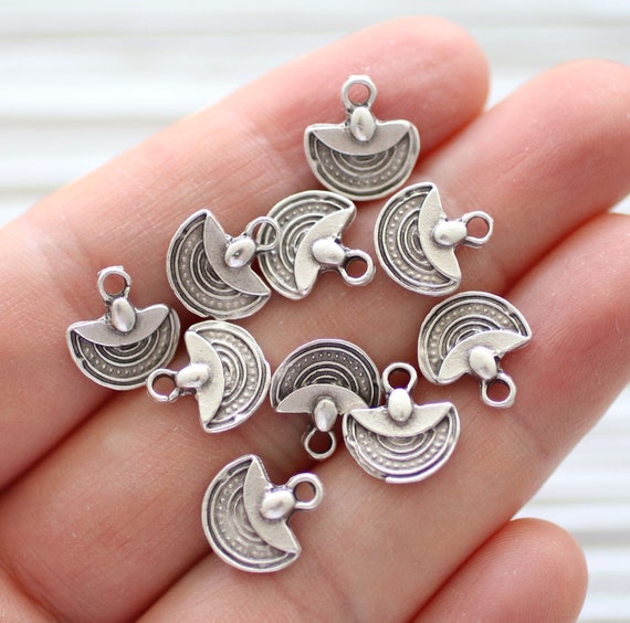 10pc silver charm, crescent charms, tribal charms, earring charms pendant, just dangles, necklace charms, bracelet charms, rustic charms