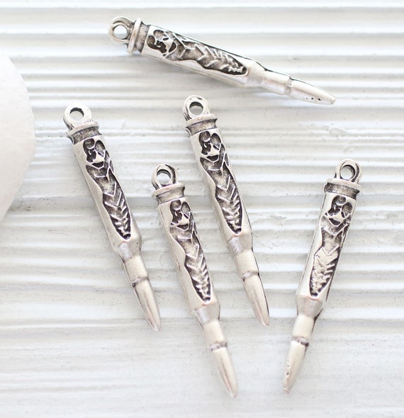 2pc stick pendant, earrings charms silver, necklace dagger pendant, tribal long pendant, rustic pendant, vertical large hole pendant