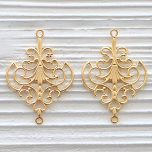 2pc filigree gold pendant, filigree connector, unique filigree findings, jewelry connectors, gold filigree pendant, earrings dangles, charm image 4