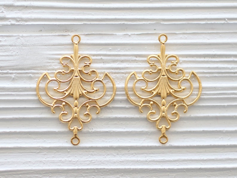2pc filigree gold pendant, filigree connector, unique filigree findings, jewelry connectors, gold filigree pendant, earrings dangles, charm image 4