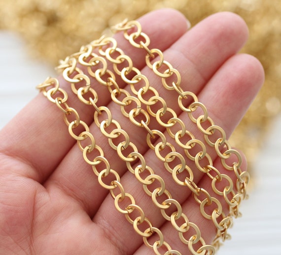 3.3 feet 9mm round link chain, 24K gold plated large link thick chain, matte gold necklace chain for jewelry making