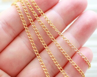 3.3 feet 3mm gold curb chain, 24K gold plated curb chain, matte gold chain, necklace chain, jewelry chain, curb cable chain