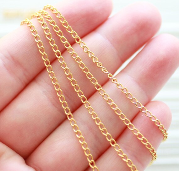 3.3 feet 3mm gold curb chain, 24K gold plated curb chain, matte gold chain, necklace chain, jewelry chain, curb cable chain